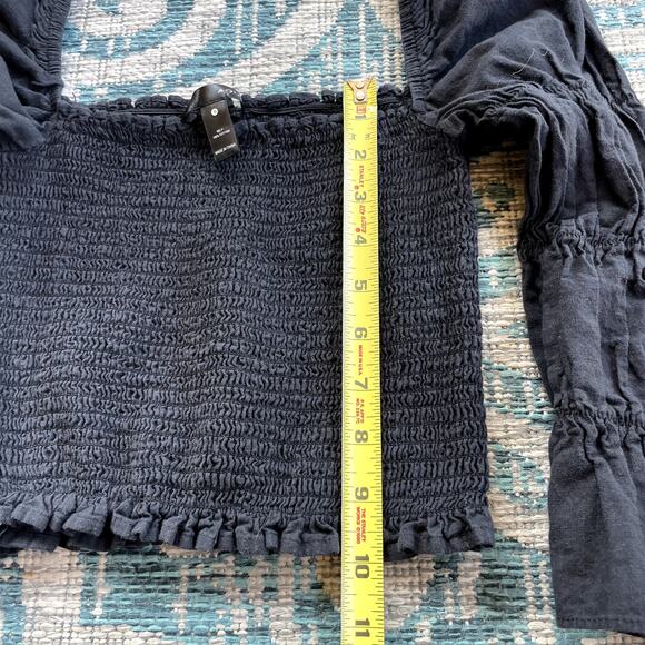 AQUA Black Smocked Square Neck Ruffle Crop‎ Top - Size S - Picture 6 of 8